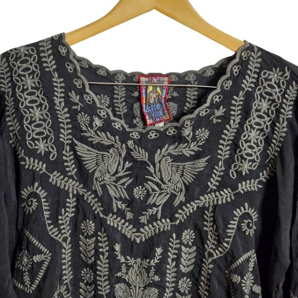 Johnny Was Charcoal Embroidered Blouse - Picture 2 of 8